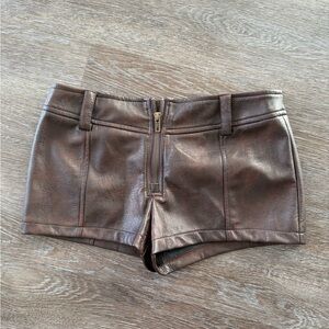 SHEIN Brown Faux Leather Micro Mini Shorts